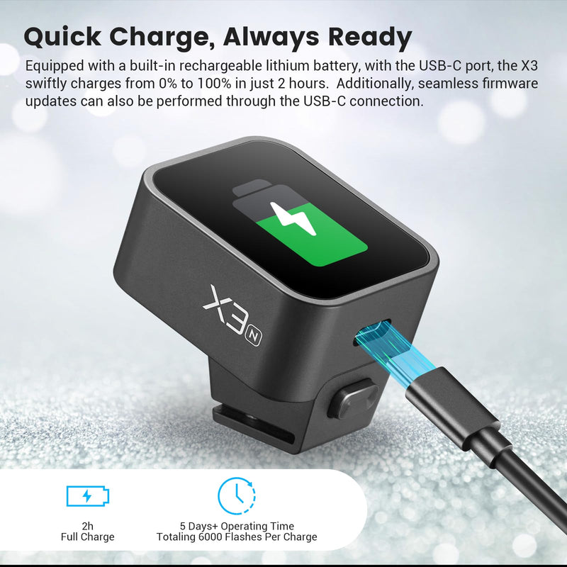 Godox X3-N Touchscreen TTL Wireless Flash Trigger for Nikon Camera, 1/8000s HSS TTL TCM Function, Built-in Battery USB-C Charge Flash Transmitter Compatible with Nikon Z6 D850 D750 D610 D7100 D5300