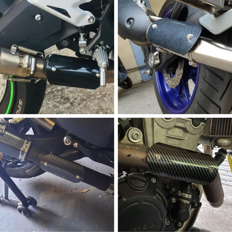 Exhaust Heat Shield Muffler Pipe Heat Cover Protector Guard Imitation Carbon Fiber Stainless Steel for Motorcycle Moped Pit Dirt Bike ATV Scooter (H) H
