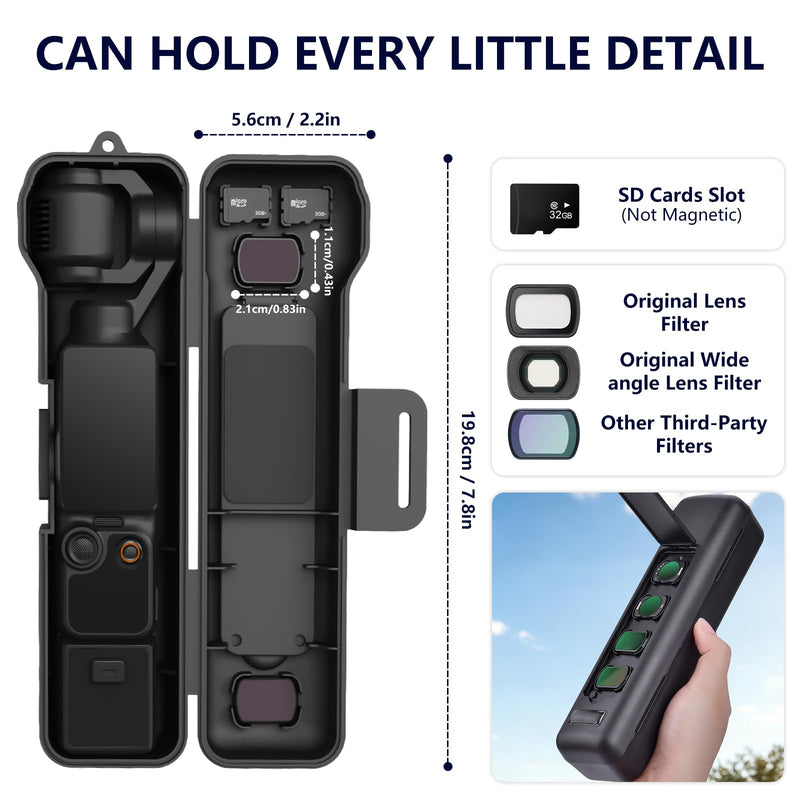Hard Travel Carrying Case Compatible with DJI Pocket4/3, 4 Cpl/Nd Filter Storage Slots and 2 Storage Card Slots, Screen Gimbal Protection with Wrist Strap Black