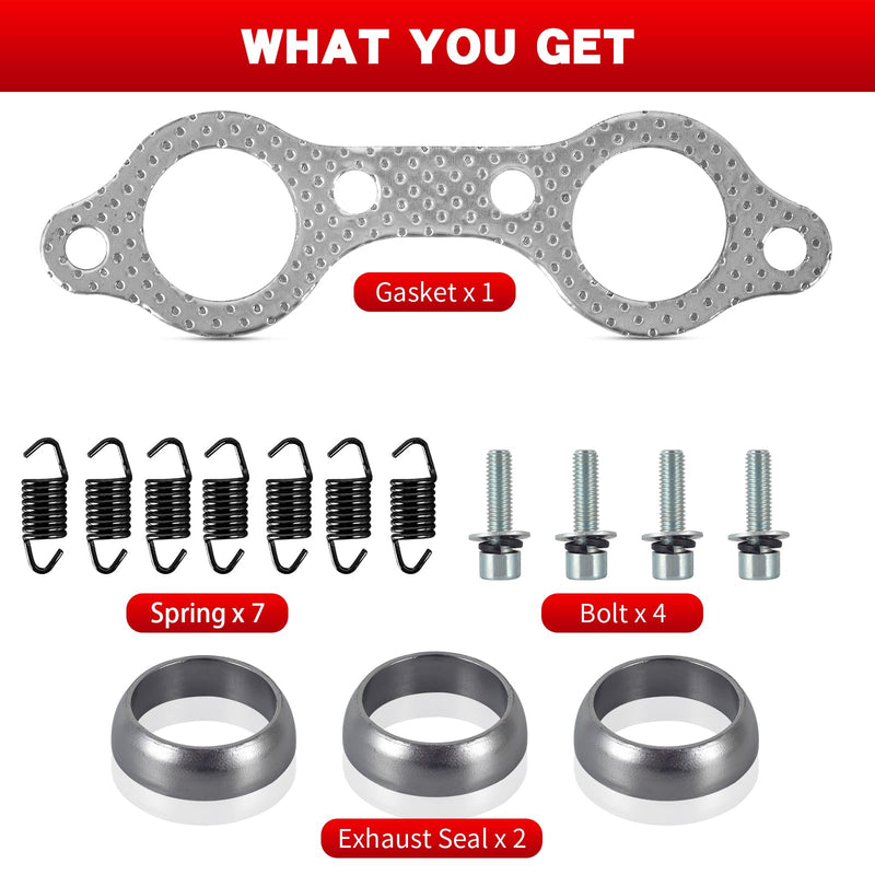 Exhaust Manifold Gasket Spring Rebuild Kit - Compatible Polaris Ranger 700 800 (2006-2014) Sportsman 600 700 (2002-2007) Touring X2 (2009-2012) Electroplated Black Rust-Proof