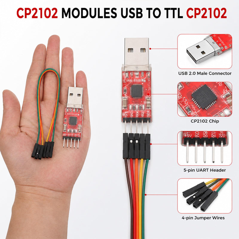 Vin Beauty CP2102 USB to TTL Serial Adapter, USB toUart USB2.0 to 5Pin UART Converter Module with 3.3V/5V Output with Jumper Wires for DIY Projects