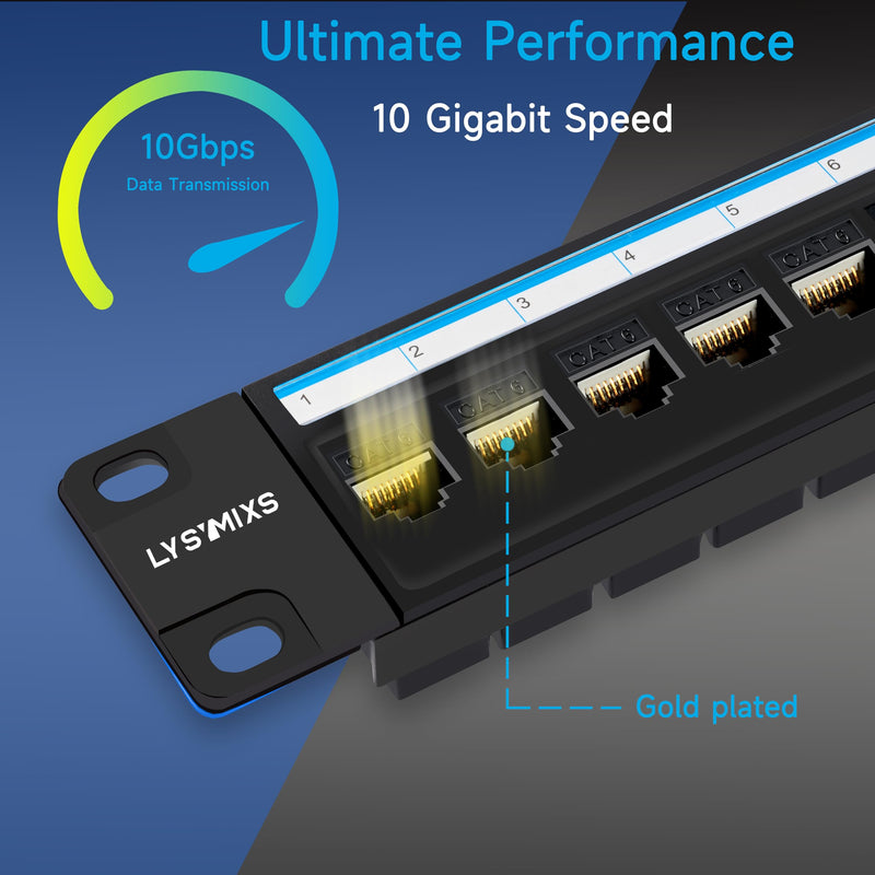 24 Port RJ45 Patch Panel Cat6 Feed Through, Coupler Network Panel 19 Inch, Inline Keystone Ethernet Patch Panel with Back Bar Black 24port