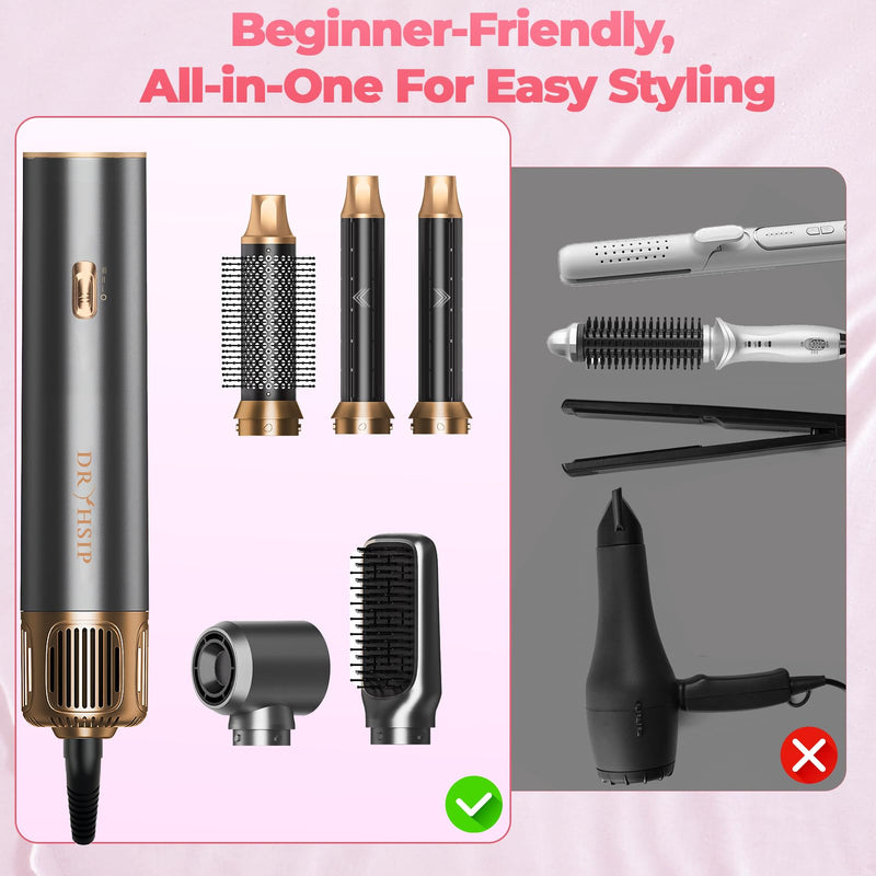5 in 1 Hot Air Styler, Hair Dryer Brush with Auto Wrap Curlers, 3 Heat Settings, Fast Drying & Volumizing – Includes Curling Barrels & Straightening Comb (Matte) | Multi Hair Styling Tool with 3 Heat Settings, Curling Barrels and Straightening Comb for...