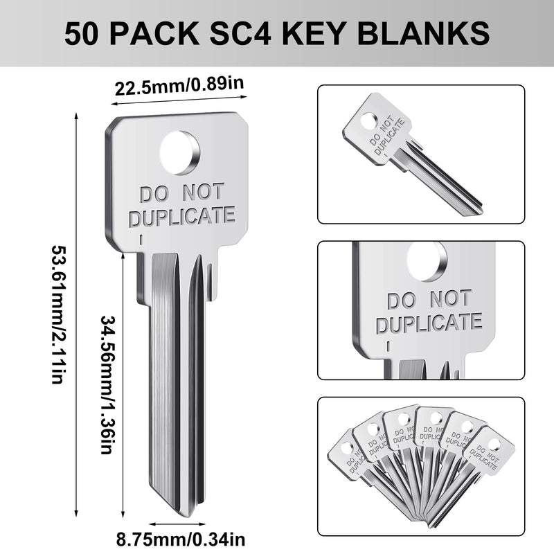 MorningRo 50 Pcs Do Not Duplicate Key Blanks Metal Key Replacements House Key Blank Door Lock Replacement Parts(Silver,Sc4) Sc4 Silver