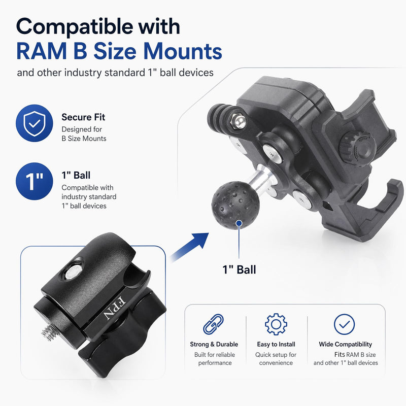 Aluminum Alloy Single Socket Arm with 1/4"-20 Threaded Stud for 1" Ball Components, 360° Rotation, Compatible with RAM B Size Mounts 1/4"-20 Threaded Stud Mount for 1" Ball