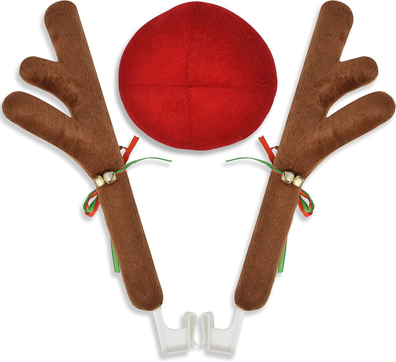 EcoNour Car Reindeer Antlers & Nose for Christmas | Car Decoration Kit with Reindeer Antler, Jingle Bells & Nose | Reindeer Horns Set Made of Sponge Stuffings | Rudolph Car Decoration for Christmas