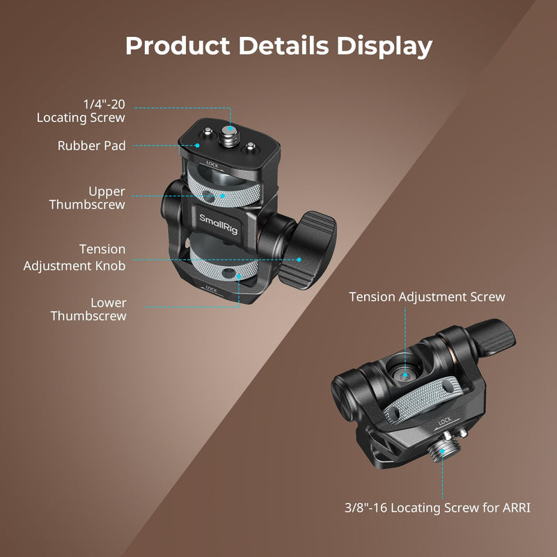 SMALLRIG Adjustable Camera Monitor Mount with 3/8"-16 Locating Screw for ARRI, 360° Swivel and 180° Tilt, Anti-Twist 1/4" Locating Screw, Horizontal & Vertical Shooting 3/8"-16 Screw for ARR