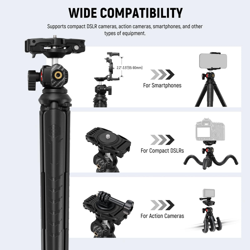 NEEWER Tripod for iPhone with Remote, Mini Flexible Phone Tripod Stand Vlog Selfie Stick with Phone Holder & Action Camera Adapter Compatible with iPhone GoPro Insta360 Samsung Digital Camera, TP35