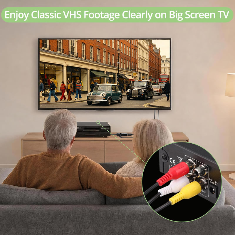 Male RCA to HDMI Converter for VCR VHS DVD Player to HDTV | 16:9/4:3 Adjustable Aspect Ratio Output,Plug and play,Supports PAL/NTSC,Output 1080P/60hz,Integrated all-in-one cable Male RCA to HDMI