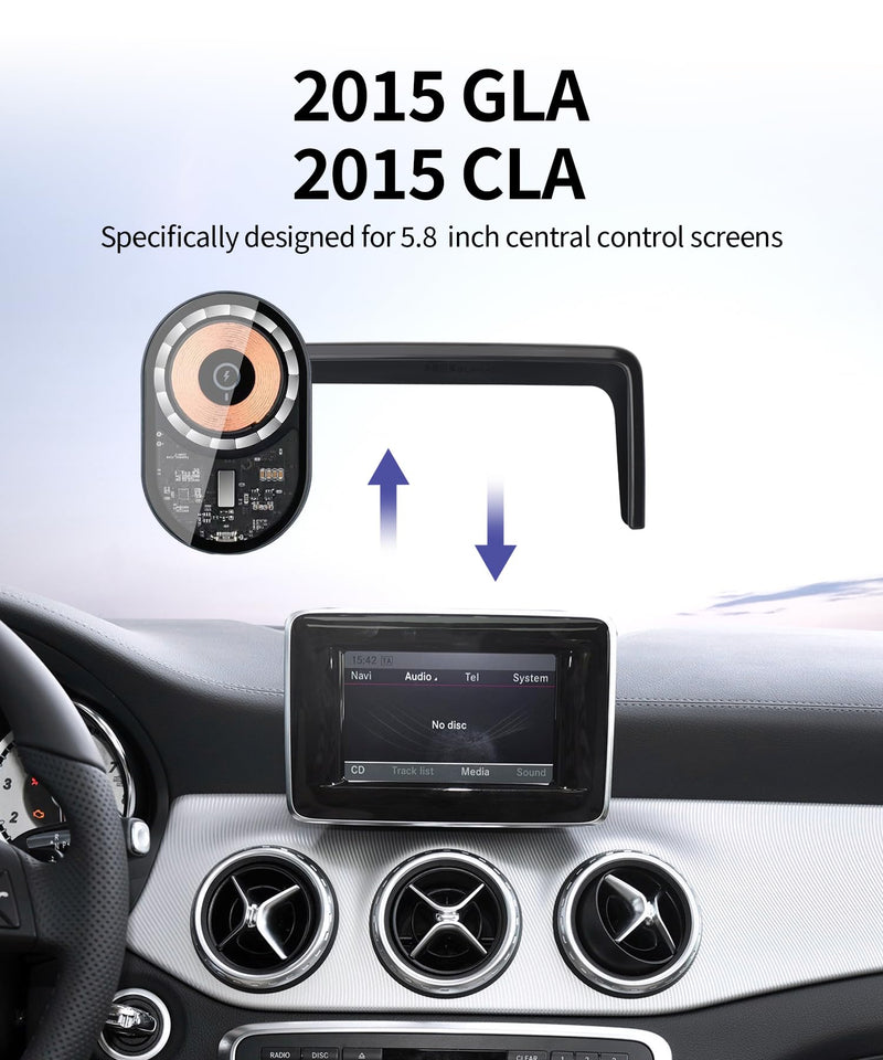 15W Wireless Charger Car Phone Holder for Mercedes-Benz CLA/GLA-Class 2015 | 5.8" Screen Magsafe Accessories Fast Charging Magnetic Cell Phone Holder Clip Compatible with iPhone Android, 3D Fit Bracket 5.8-inch for 2015 CLA/GLA