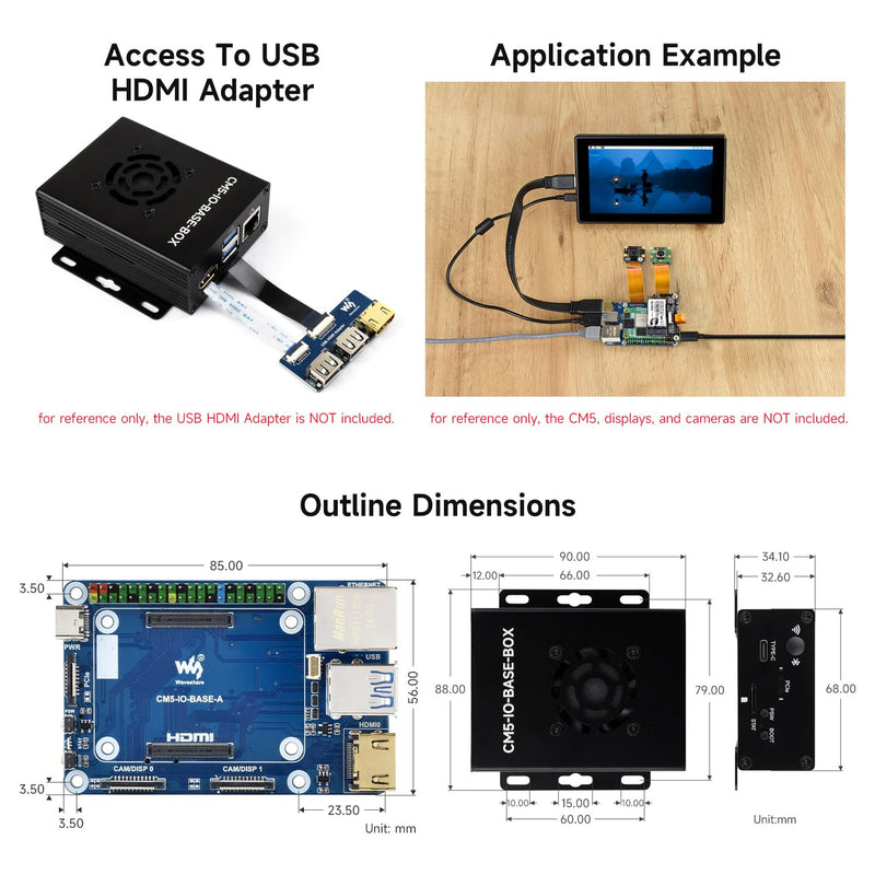 Waveshare CM5 Mini Base Board (A) Designed, Compatible with Raspberry Pi Compute Module 5