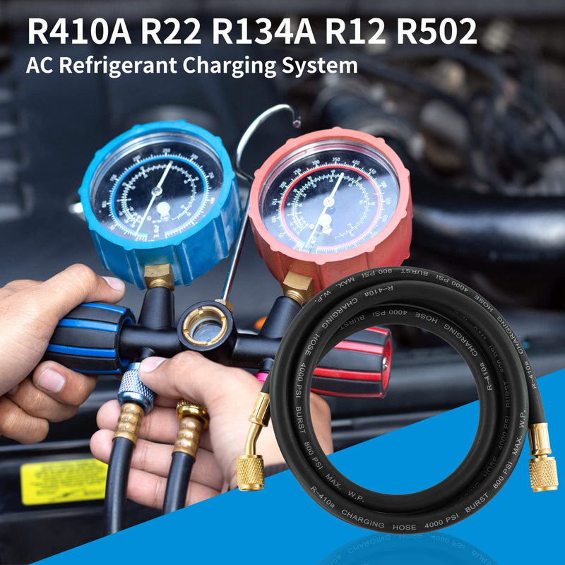 R410A AC Refrigerant Charging Hoses, R410A HVAC Charging Hose with 1/4’’ SAE Flare for R410A R22 R134A R12 R502 Air Condition System, 59 Inch Length