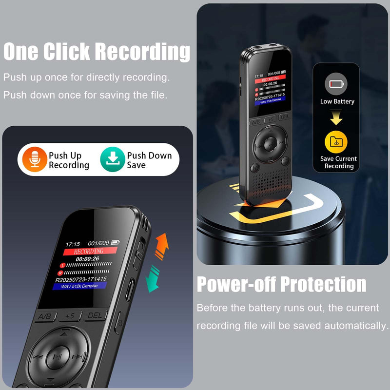 128GB Digital Voice Recorder with Playback Voice Activated Recorder with Noise Reduction A-B Repeat for Lectures Meeting Classes Interviews
