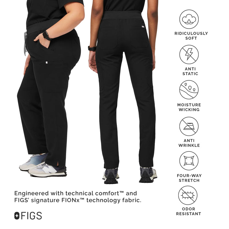 FIGS YOLA High Waisted Skinny Scrub Pants for Women — 11 Pockets, 4-Way Stretch, Yoga Waistband Regular Medium Black