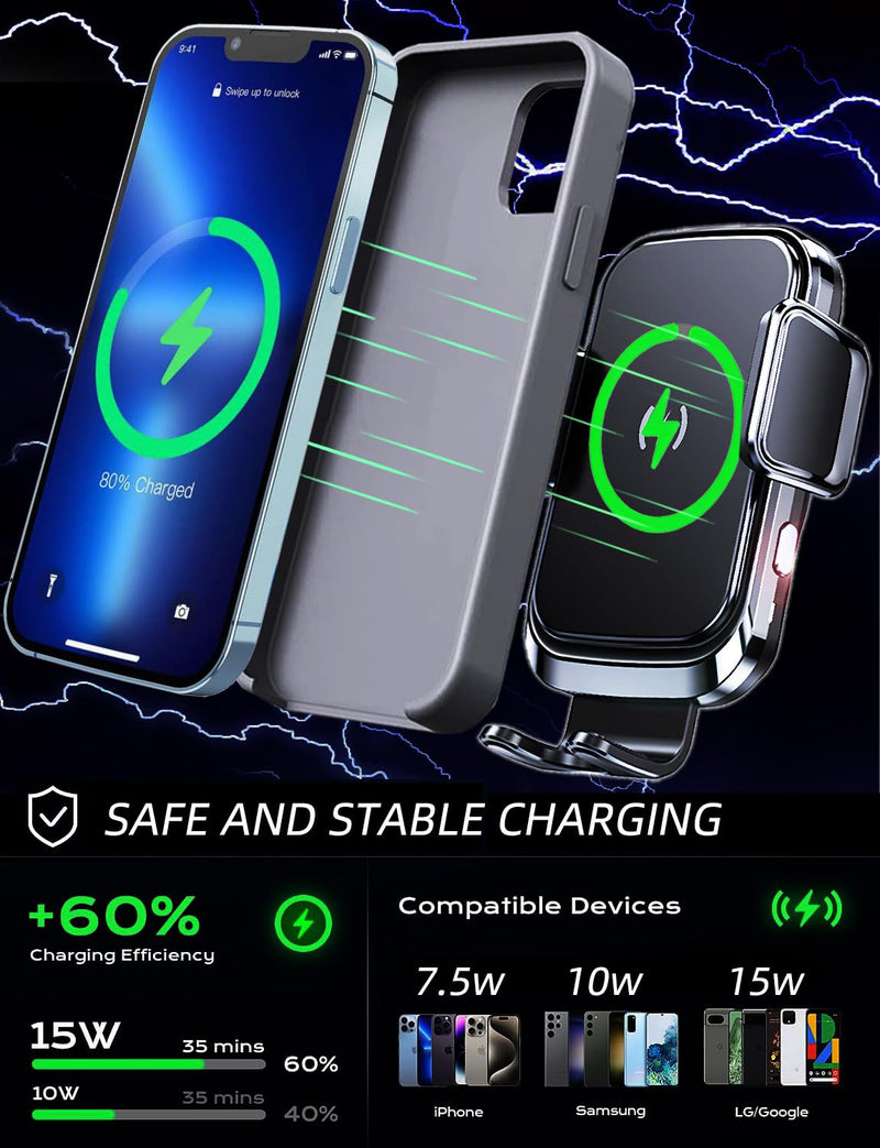 Wireless car Charger Phone Holder Mount for Truck,【10-inch Long arm 】 Pickup Truck Phone Holder Qi2 15W Fast Charging Heavy Duty Truck and Large SUV Windshield/Dashboard,for iPhone Samsung LG truck-charger