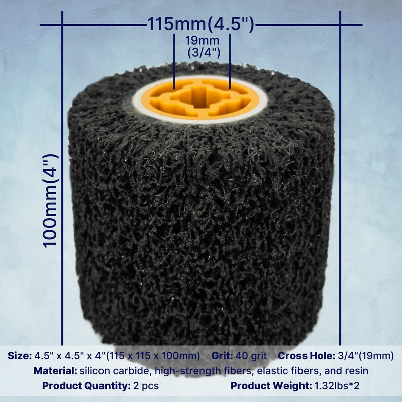 JONAS C 2 Pcs 4.5" x 4" 40 Grit Surface Conditioning Drum | Cleaning & Stripping Drum, Burnishing Wheel, Surface Preparation Drum for Metal and Wood