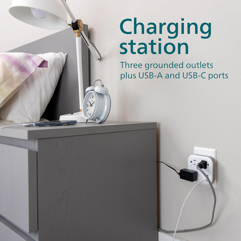 Philips 3-Outlet Surge Outlet Extender with USB, 1 USB-A, 1 USB-C, 12W, 980J, White - SPP9393W/37 3 Outlet | USB