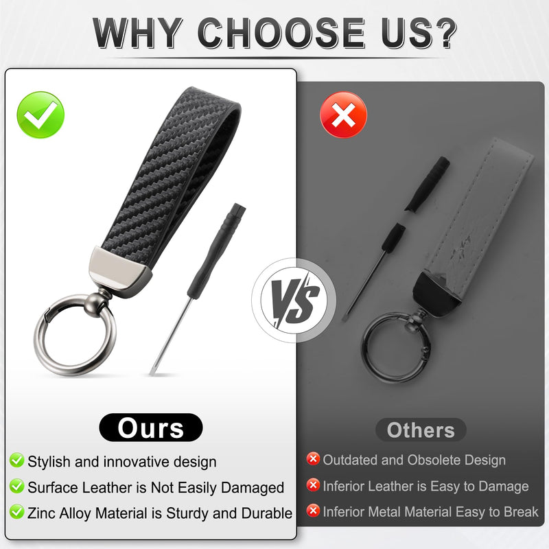 JUSTTOP Leather Keychain, Carbon Fiber Car Key Chain with Anti-Lost D-Ring and 2 Key Ring, Car Accessories (Black) Carbon Fiber-black
