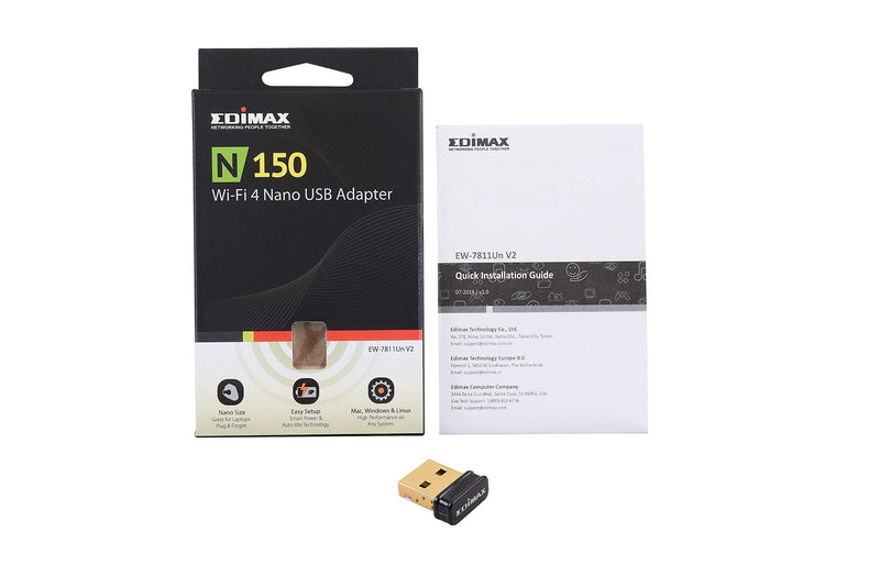 Edimax Wi-Fi 4 802.11n Adapter for PC N150 Nano USB Adapter, 150Mbps, Smallest Wi-Fi 4 Dongle, Win 11 Plug-n-Play, Linux: Ubuntu/Mint Plug-n-Play for Kernel 5.15 and Above, Mac OS, EW-7811Un V2