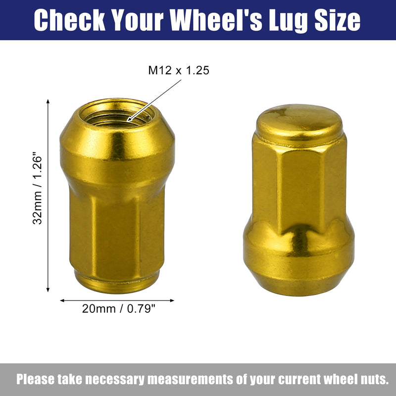 ACROPIX M12 x 1.25 Car Lug Nuts Cone Seat Closed End Bulge Acorn Hex Wheel Nut with Socket Key Gold Tone - Pack of 20