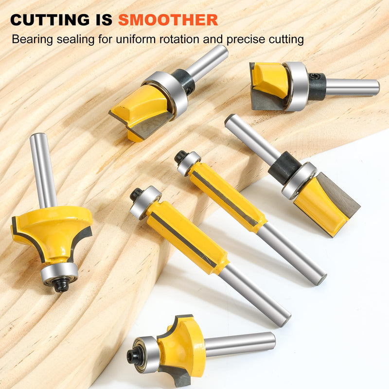 14 PCS Router Bits Set 1/4 Inch Shank | Conventional Universal Set, Roundover Router Bits, Flush Trim Router Bit, Hinge Mortising, Flush Trim Template