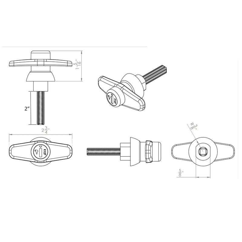 Bauer Products Truck Cap Bonded Door T-Handle Lock T500-4