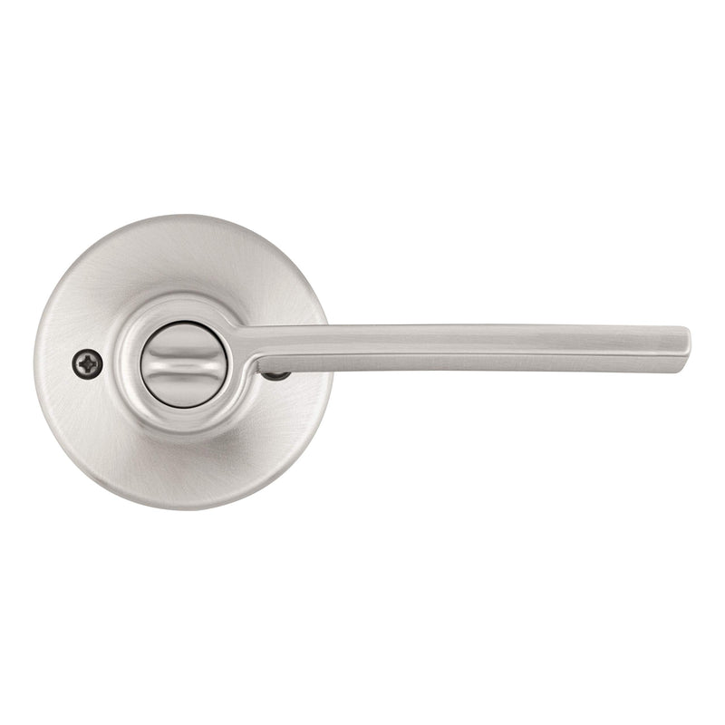 Kwikset Ladera Entry Door Handle with Lock and Key, Secure Keyed Reversible Lever Exterior, For Front Entrance and Bedrooms, Satin Nickel, Pick Resistant Smartkey Rekey Security and Microban