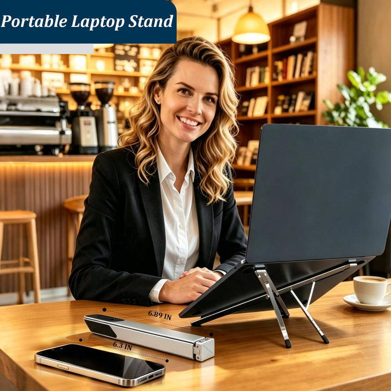 Portable Laptop Stand,Aluminum X-Shape Travel Laptop Stand Ergonomic Riser | Ultra Lightweight,1-Second Spring Open, 6 Height Adjustable, Fits 10-16" Laptops,Business Travel & Coffee Shop Silver