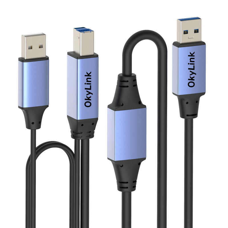 65ft(20M) Active USB 3.0/3.2 Gen 1 Repeater Cable A Male to B Male with Optional Power 5Gbps for Professional Printing, Scanning 65ft (20M) Black cable + Gray shell
