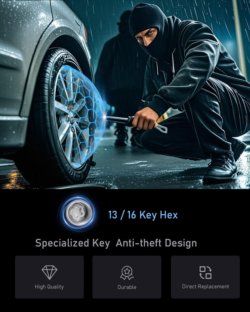 Wheel Locks | Wheel Locks Lug Nuts | M12 x 1.50 Locking Lug Nuts| Fit for Honda Civic Accord Toyota Tacoma Camry Corolla Acura Chrysler Hyundai Kia Lexus Mazda and more 13/16" Hex Key Cone Seat, 24157