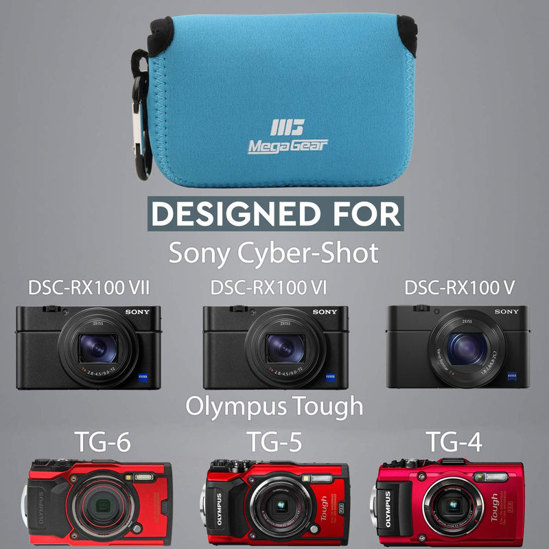 MegaGear Ultra Light Neoprene Camera Case Compatible with Olympus Tough TG-6, TG-5, TG-4, Sony Cyber-Shot DSC-RX100 VI, DSC-RX100 V, DSC-RX100 IV - Blue