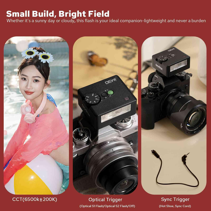 Godox iM30 Mini Flash for Canon/Sony/Fujifilm/Nikon/Panasonic/Olympus | GN15 with 7 Levels Flash Power, S1/S2 Optical Control, GODOX Flash iM 30 Mini Camera Flash iM30 without Diffuser