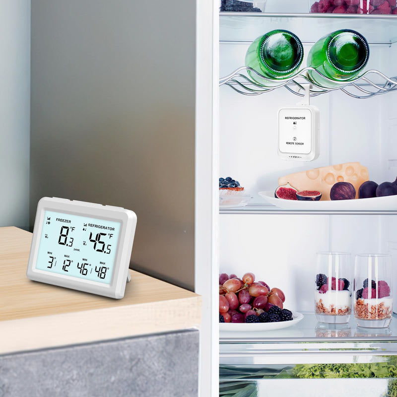 Digital Refrigerator Thermometer - 3.7 inch LCD Backlight Freezer Thermometer with 2 Sensors, Digital Fridge and Freezer Thermometer with Alarm, Max/Min Records, for Homes Restaurants Cellars Regular Screen