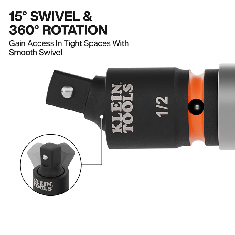  [AUSTRALIA] - Klein Tools 65843SW Impact Wrench Swivel Socket Adapter Set, 3-Piece, 15-Degree Pivot, 1/4-Inch, 3/8-Inch,1/2-Inch Square Drive, Fixed-Position and Swivel, Impact Wrench to Socket Extensions