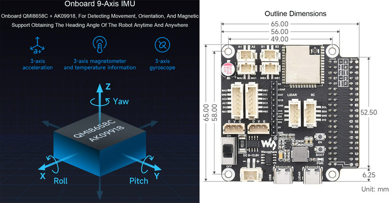 General Multi-Functional Driver Board for Robots, Based on ESP32-WROOM-32 Module, Support WiFi, Bluetooth and ESP-Now Communications, Compatible with Raspberry Pi and Jetson Nano
