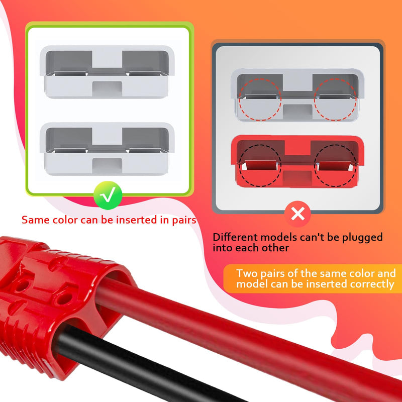 Anderson Connector 4 Pcs, 50 Amp 12-36v Batteries Quick Connect/Disconnect Plug Kit, Connectors for 6 to 12 Gauge Cables, for Car Bike ATV Winches Lifts Motors More,SB50 Red 50Amp-4Pcs red