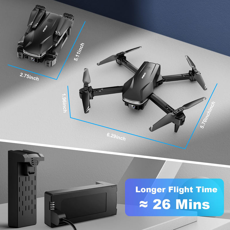1080P Drones with Camera for Adults, Foldable Drone with 2 Batteries | FPV App Control Quadcopter with Carrying Case, Optical Flow Hover, One Key Start, 3 Speed Modes and 360° Flip Black