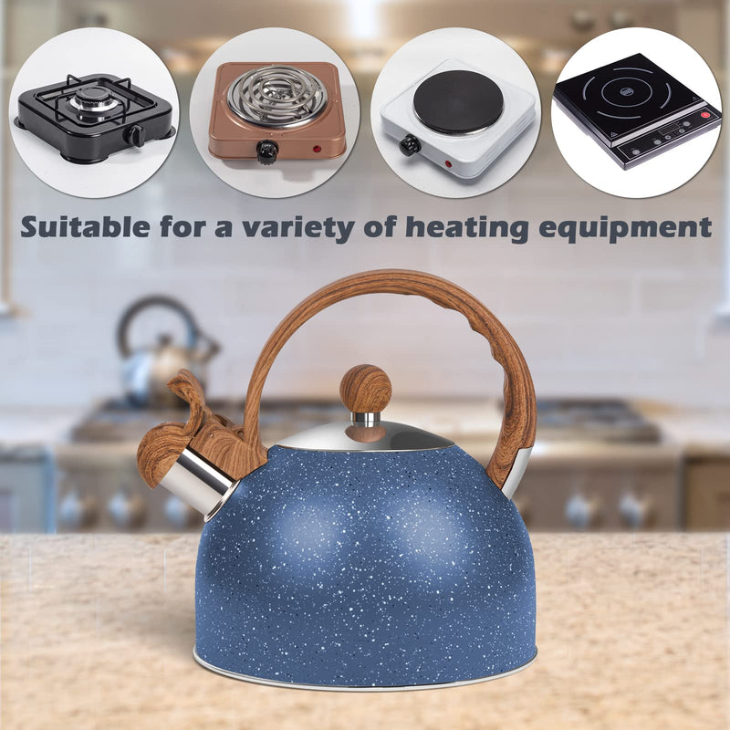 Whistling Tea Kettle for Stovetop, 2.6 Quart Stainless Steel Water Teapot Boilers for Stovetops, Induction Stone Kettle with Loud Whistle - Perfect for Preparing Hot Water, Coffee,Milk (Blue) Blue