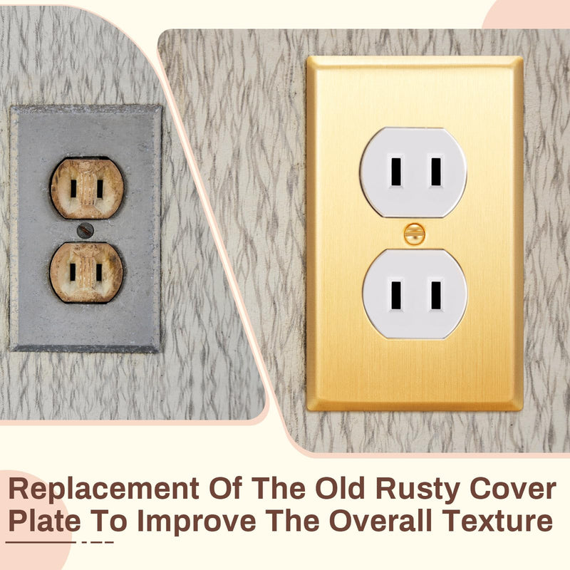 Zonon 8 Pack Gold Outlet Covers 4.50" x 2.76" Duplex Outlet Cover Brass Metal Brushed Decorative Gold Receptacle Wallplate Corrosion Resistant, Standard Size, Brushed Brass