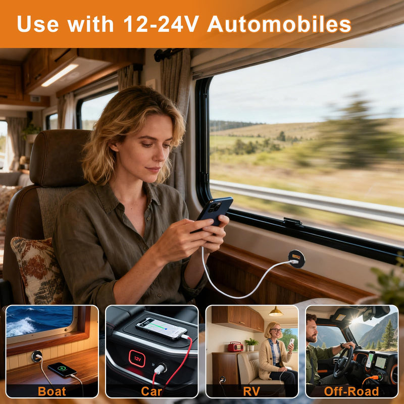 66W 12V USB Outlet 2 Pack, PD 3.1 Type-C 30W&QC3.0 USB-C Laptop Charger Socket Dual Port Aluminum Fast Charging Recessed Mount Car Charger Replacement for RV Camper Trailer Truck Boat Golf No Cover - 2Pcs