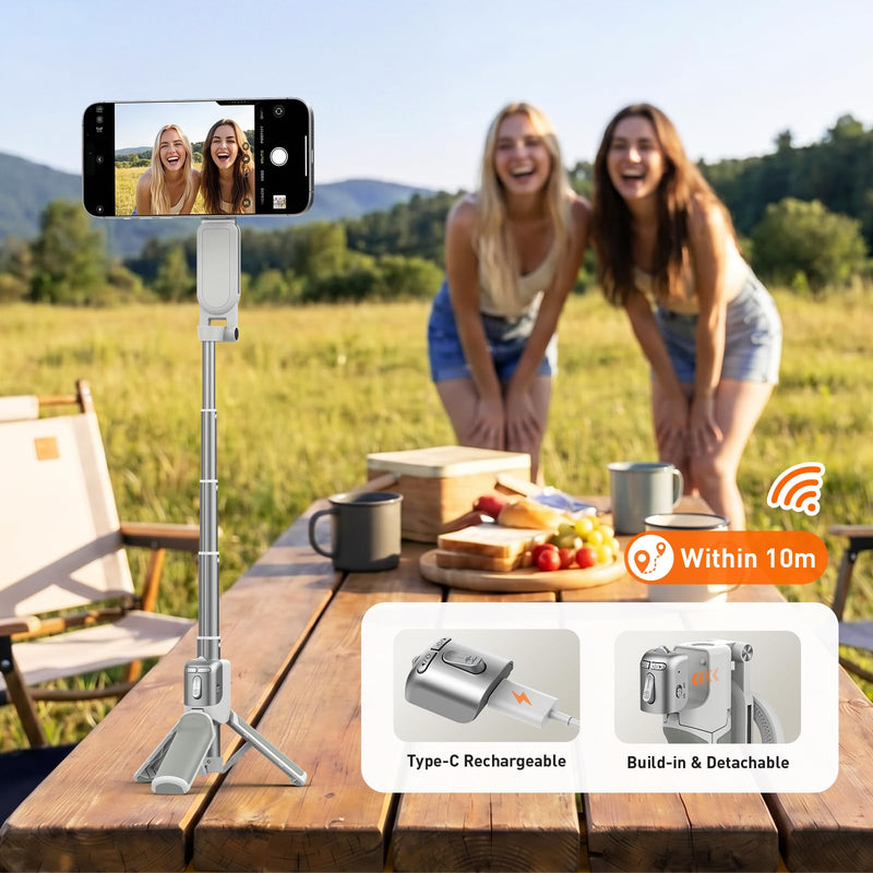 AMAZEAR Phone Camera Grip with Selfie Stick Tripod, Cellphone Accessories with Detachable Wireless Shutter Button for iPhone 16 17 Pro Max, Comfort Ergonomic Smartphone Handle Holder, White Standard Grip