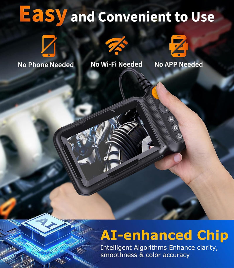 Dual Lens Endoscope Camera with Light, 1080P Borescope Inspection Camera with 5" IPS Screen, 32.8FT Semi-Rigid, 8+1 LEDs & 32GB Card, 7.9mm IP67 Waterproof Sewer Snake Cam for Car Plumbing Wall