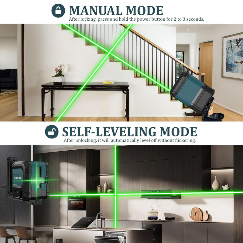 Green Laser Level with USB-C Charging, 100FT Auto-leveling Cross Line Laser, Small, Accurate & Rechargeable with Magnetic Bracket, Carrying Pocket for Picture Hanging Home DIY Project Green SG -LL-G2