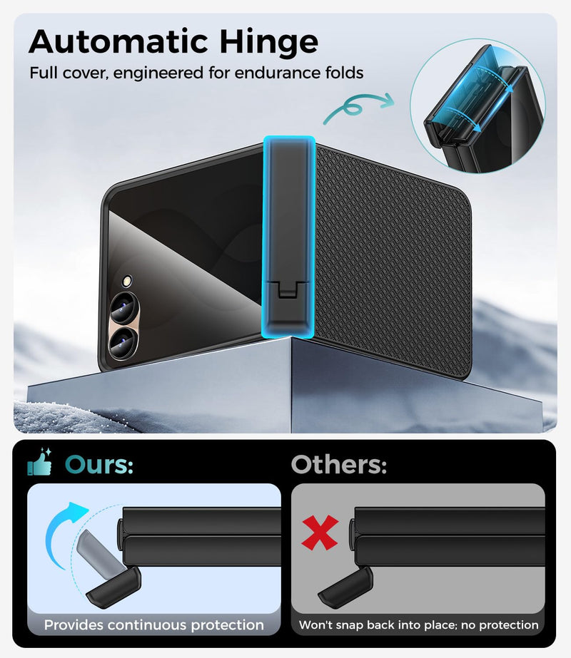 Magnetic for Samsung Galaxy Z Flip 8 Case with Hidden Kickstand, Black | with Built-in Privacy Screen Protector & Hinge Protection, Compatible with MagSafe, Shockproof Non-Slip Textured Phone Cover