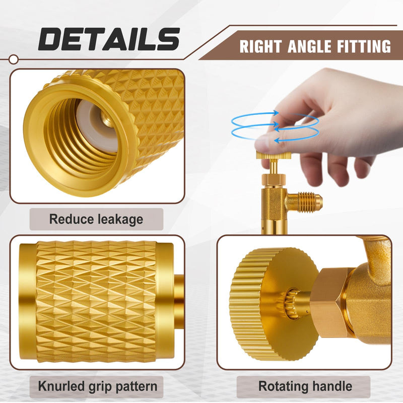 2 Pcs 1/4" Core Depressor Valve Large Thumb Screw Core Depressor Tool HVAC Brass Flow Control Valve for Refrigerant Low Loss Fittings, Yellow