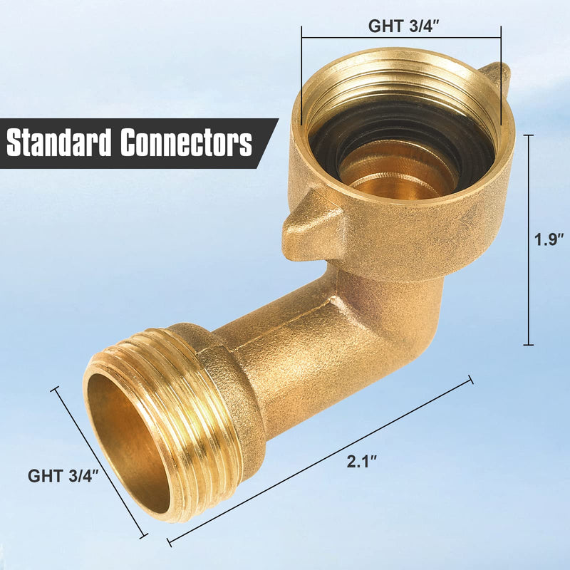 2Pack 90 Degree Hose Elbow - RV & Garden Faucet Adapter, 3/4" Solid Brass, Hose Adapter for RV Water Hookups Residential Outdoor Faucets
