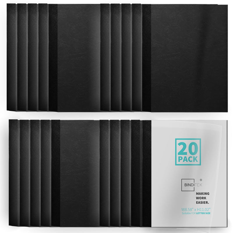 Binditek 20 Pack Thermal Binding Presentation Covers, 1/16 Inch Spine Holds 15 Sheets, Ultra Clear Front Cover, Black Paper Back Cover, Letter Size, for Students and Coworkers 15-Sheet-Capacity 20P, Black