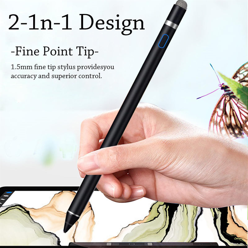 Stylus Pen for iPad, DOGAIN iPad Pencil for Touchscreen with Dual Touch Function, Active Digital Fine Point iPad Pen Compatible with iPad/Pro/Air/Mini/iPhone/Samsung//iOS/Android and More - Black