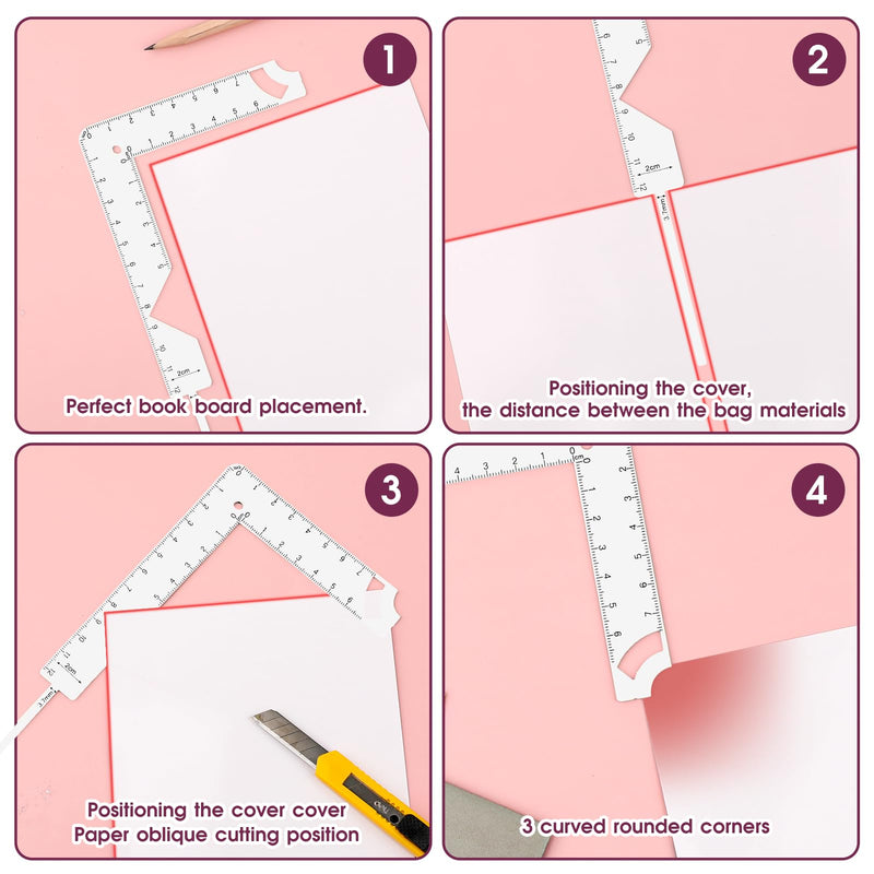 Book Cover Guide 5 in 1 Bookbinding Tools, Metal Book Binding Kit, Bookbinding Ruler for Making Book Cover,Journal, Planner,Calender Covers Out of Chipboard