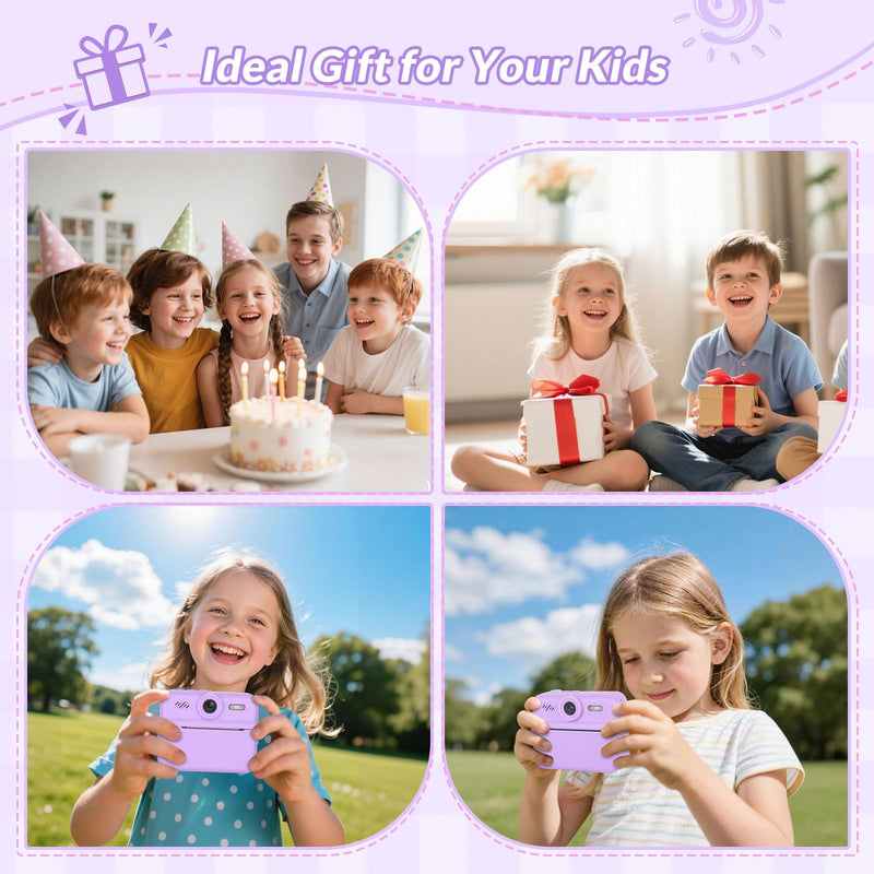 Mafiti Kids Camera Instant Print, 48MP Digital Camera Selfie 1080P Video with 32G TF Card, Toys Gifts for Girls Boys Aged 3-12 for Christmas/Birthday/Holiday (Purple) Purple